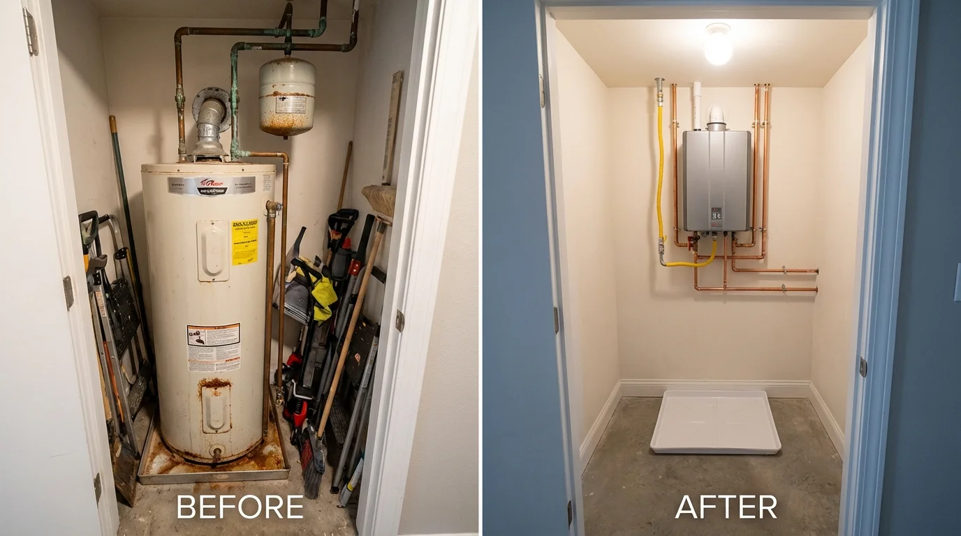 Tank water heater versus wall-mounted tankless unit comparison for Genoa, IL homeowners