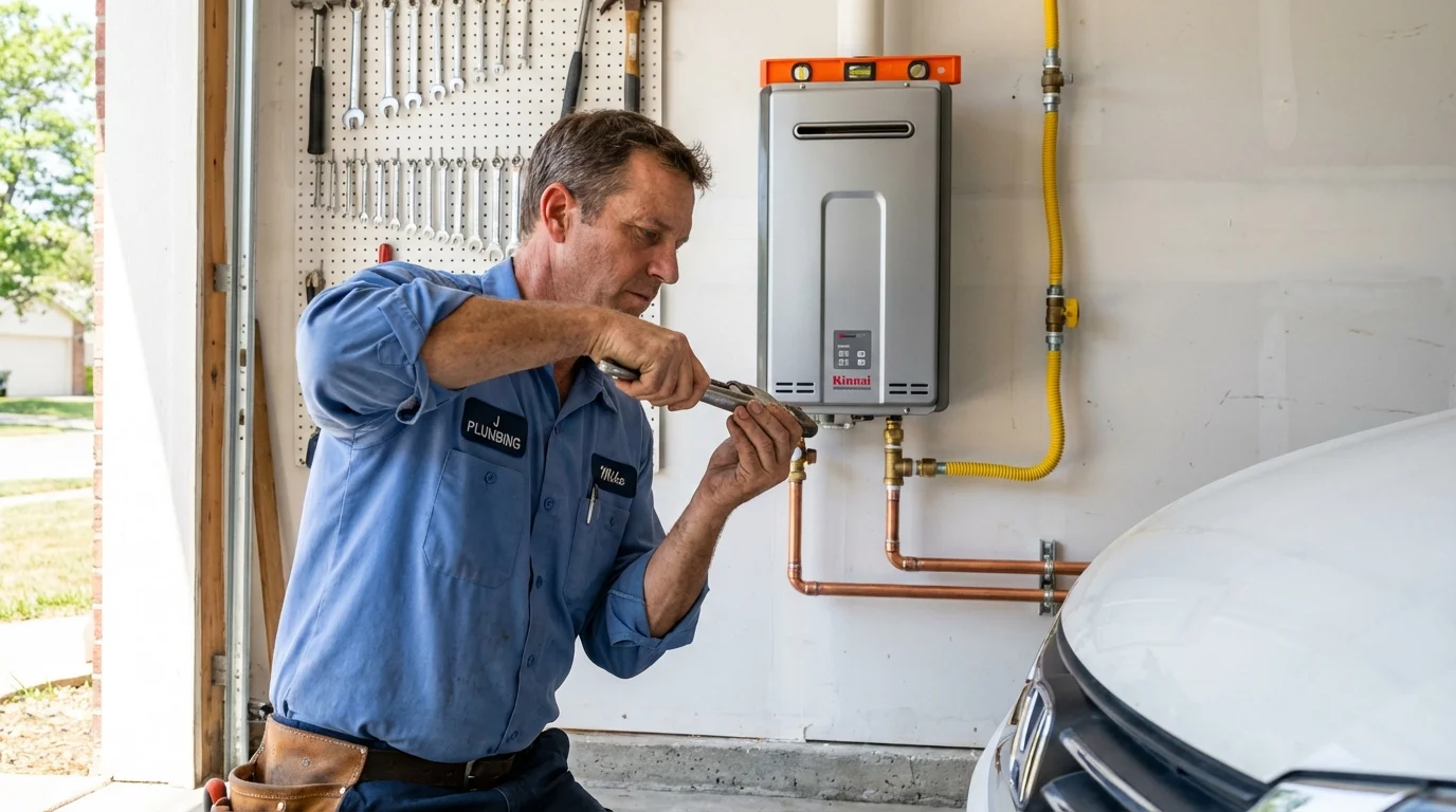 Tankless water heater installation by a Johns Plumbing LLC plumber in Genoa
